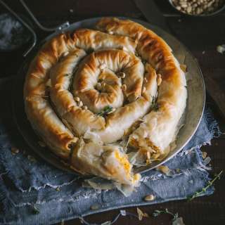 Roasted butternut, feta & ricotta phyllo pie