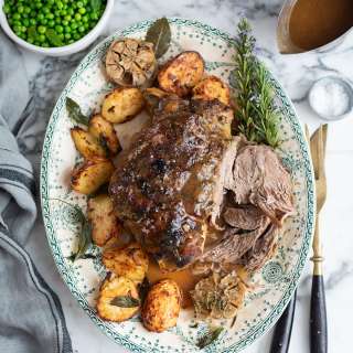 Slow-roasted Leg of Lamb with Anchovy, Garlic, Lemon & Herbs