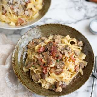 Creamy Mushroom & Bacon Tagliatelle Alfredo Recipe