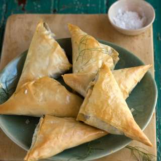 Leek, mushroom, and parmesan phyllo pies