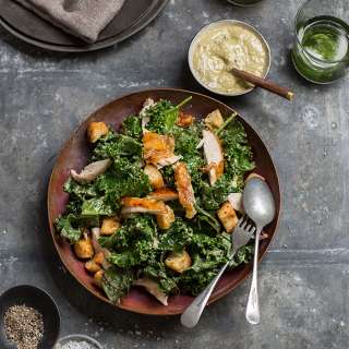 Kale 'caesars salad' with roast chicken