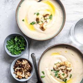 Moroccan Cauliflower Soup with Carrots, Apples and Pistachio Cream {Vegan + Paleo}