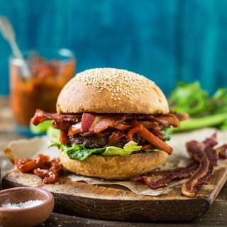The bloody Mary burger with steak patties