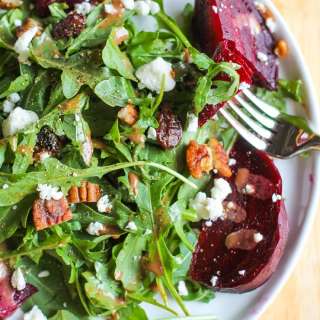 Roasted Beet Salad with Goat Cheese and Maple Balsamic Vinaigrette