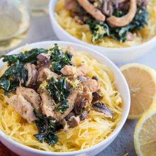 Garlicky Spaghetti Squash with Chicken, Mushrooms, and Kale