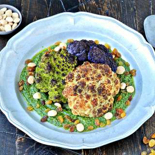 Whole Roasted Cauliflower with Marcona Almond Pesto