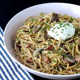 Spaghetti Carbonara with a Poached Egg