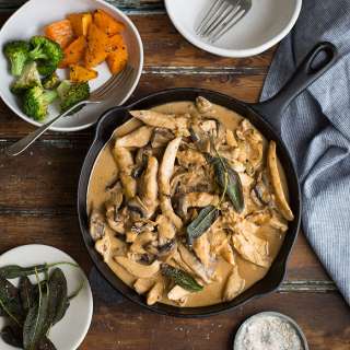 Chicken & mushroom stroganoff with crispy sage