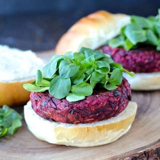 Smoky Beet Burgers with Goat Cheese Yogurt Spread