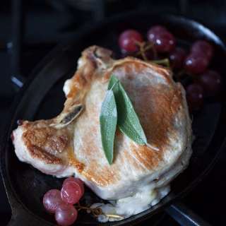 Stuffed Pork Chops with Roasted Grapes