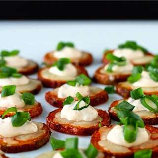 Cheesy Sweet Potato Coins with Chipotle Crema