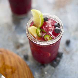 Mixed berry margarita with jalapeño 