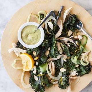 Roasted Kale and Fennel Salad with Avocado Caesar Dressing