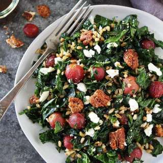 Roasted Grape and Farro Kale Salad