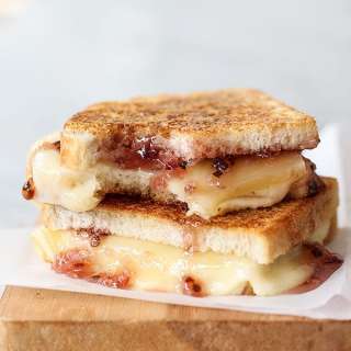 Parmesan Crusted Fondue Grilled Cheese with Pepper Jelly