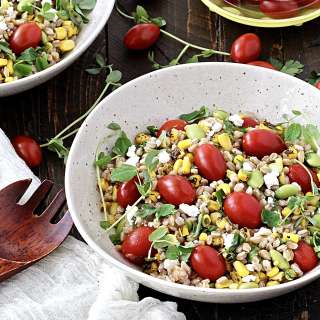 Farro Salad with Corn, Tomatoes and Edamame