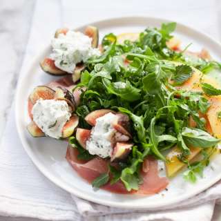 Goat Cheese Stuffed Fig, Melon and Prosciutto Salad