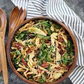 Pasta Salad with Sun-Dried Tomatoes, Artichokes, and Olives