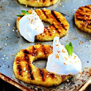 Aquafaba Whipped Cream with Grilled Pineapple