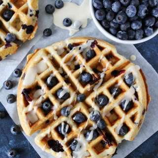 Blueberry Sour Cream Waffles with Maple Glaze