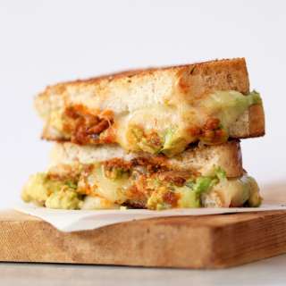Garlicky Avocado Grilled Cheese with Tomato Pesto