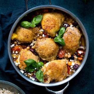 Skillet Chicken with Chickpeas, Tomatoes, and Olives