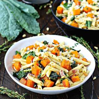 Roasted Butternut Squash Pasta with Kale