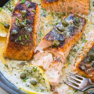 Crispy Skillet Salmon with Creamy Lemon Caper Sauce