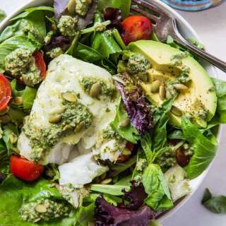 Cod Salad with Basil-Walnut Pesto