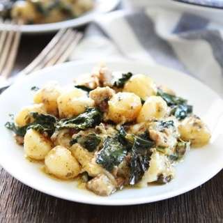 Baked Gnocchi with Sausage, Kale, and Pesto