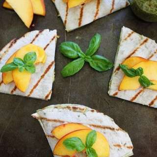 Grilled Peach, Pesto, and Mozzarella Quesadillas