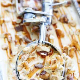 No Churn Salted Caramel Toffee Pretzel Ice Cream