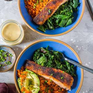 Salmon Bowls with Avocado and Carrot "Rice"