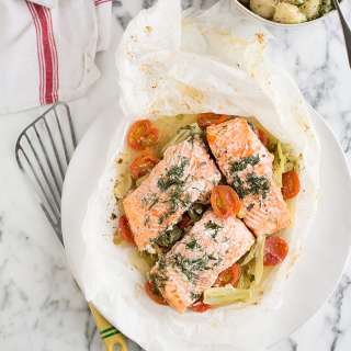 Trout en papillote with fennel and tomato