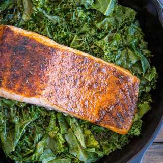 Blackened Salmon with Cajun Garlicky Kale
