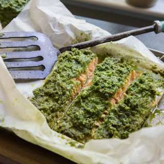 Pesto Salmon in Parchment Paper