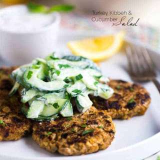 Turkey Kibbeh With Cucumber Salad & Mint Yogurt Sauce
