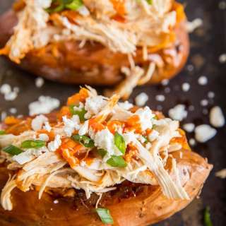 Buffalo Chicken Stuffed Sweet Potatoes