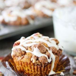 Brown Butter Pumpkin Streusel Muffins with Brown Butter Glaze