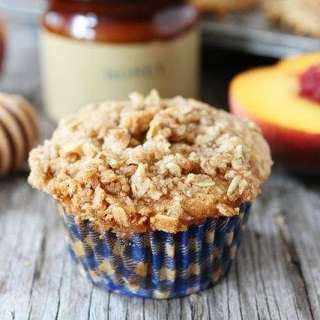 Honey Peach Muffins with Oat Streusel Topping
