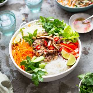 Vietnamese rice noodle salad with grilled chicken