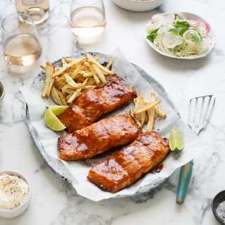 Roasted salmon with miso and orange glaze