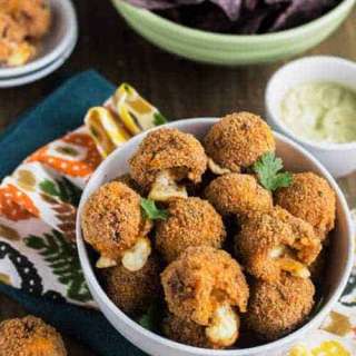 Cheesy Buffalo Chicken Potato Poppers with Avocado Ranch Dip (Low fat, High Protein, GF + Low Calorie)