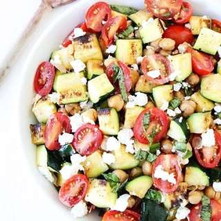 Grilled Zucchini, Chickpea, Tomato, and Goat Cheese Salad