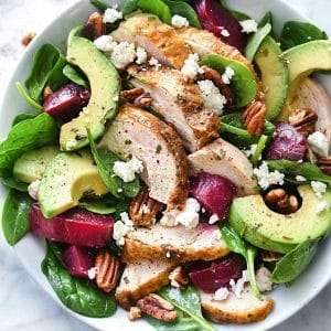 Spinach Salad with Chicken, Beets and Goat Cheese