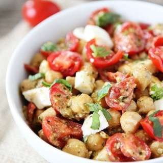 Chickpea, Pesto, Tomato, and Mozzarella Salad