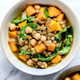 Curry Lentil Soup with Butternut Squash and Greens