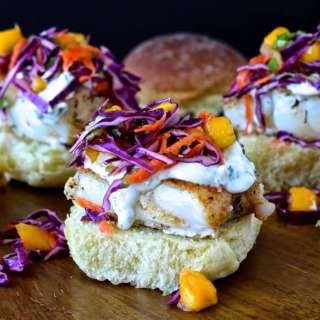 Blackened Grouper Sandwich with Mango Slaw