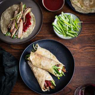 Easy duck pancakes with plum sauce
