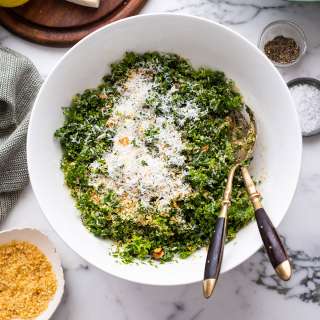 Kale salad with Pecorino, walnuts & sultanas